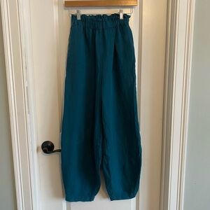 Len OK Linen Teal Wide-Leg Pants